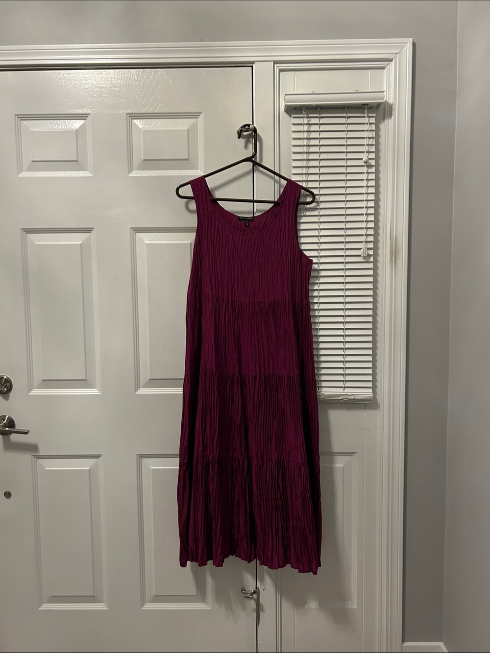 Eileen Fisher Sleeveless Crinkle Tiered Maxi Dress in Magenta